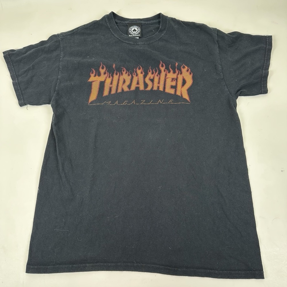 Thrasher Skateboarding Magazine Shirt Mens Size M Black Flame Logo San Francisco